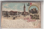 WESTPREUSSEN - BRIESEN  WABRZEZNO Lithographie 1905, Kriegerdenkmal - Kirche - Pfarrhaus